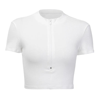 Slim Fit High Neck Zipper Bustier Crop Top by HitMyNeed