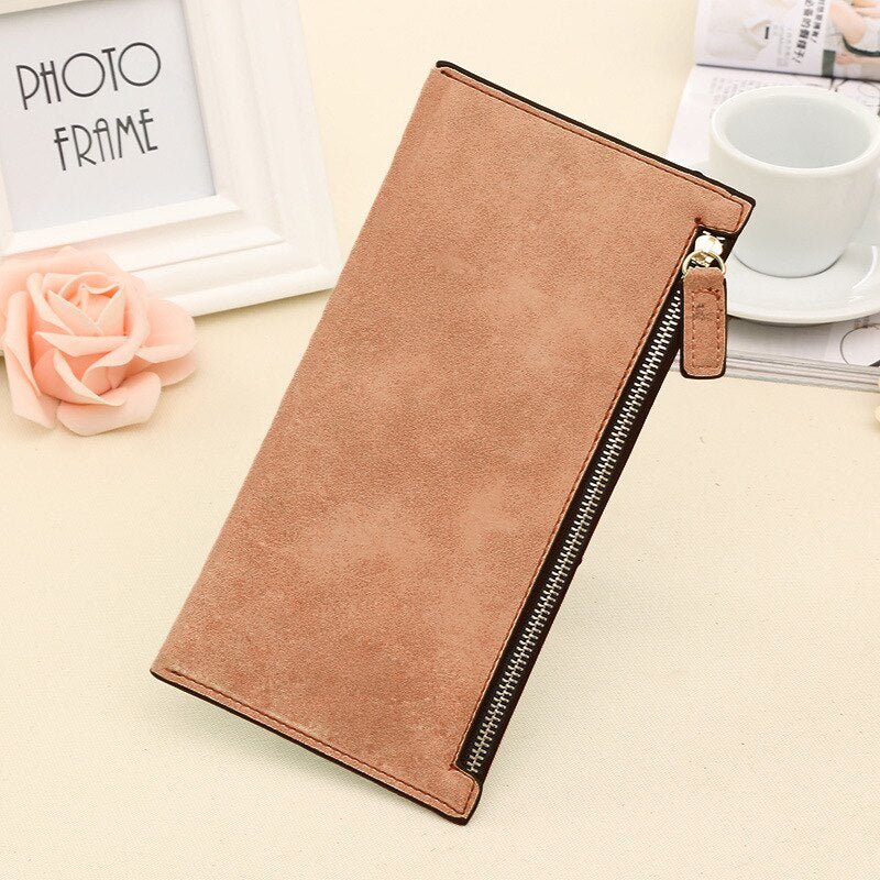 Slim Women's Wallet PU Leather Clutch Purse brown by HitMyNeed
