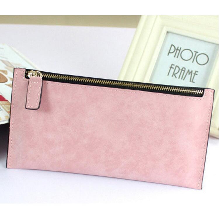 Slim Women's Wallet PU Leather Clutch Purse pink by HitMyNeed
