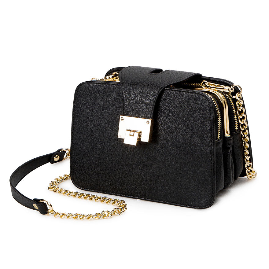 Small Black Shoulder Clutch Bag with Chain Strap by HitMyNeed