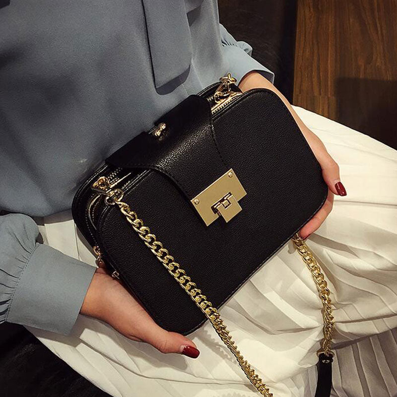 Small Black Shoulder Clutch Bag with Chain Strap by HitMyNeed