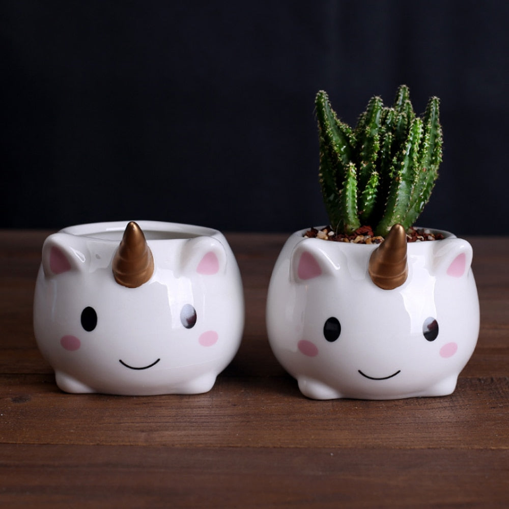 Small Ceramic Unicorn Planter Pot for Succulents by HitMyNeed