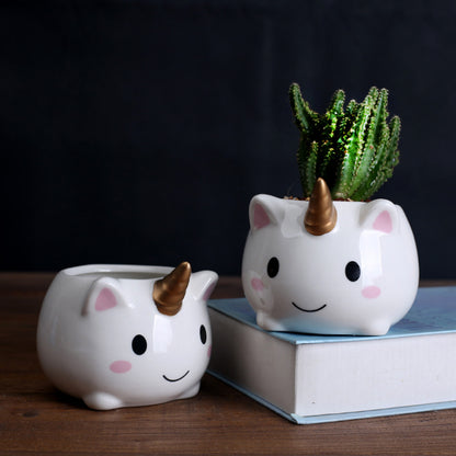 Small Ceramic Unicorn Planter Pot for Succulents by HitMyNeed