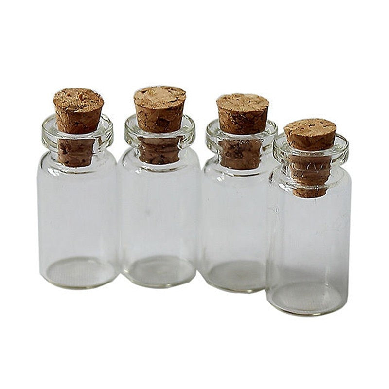 Small Glass Bottles with Cork Stoppers (Set of 10) by HitMyNeed