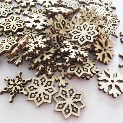 Small Wooden Snowflakes for DIY Crafts (50 Pack) by HitMyNeed