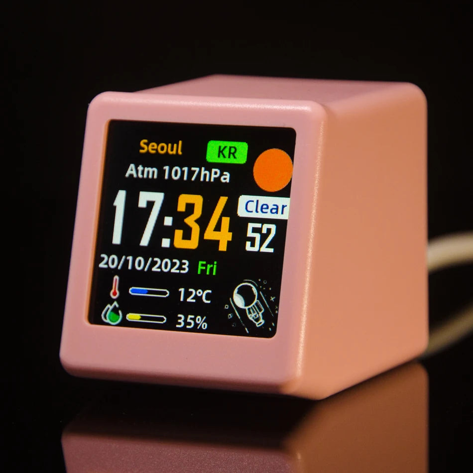 Smalltv-Ultra Smart WiFi Weather Station Clock pink by HitMyNeed
