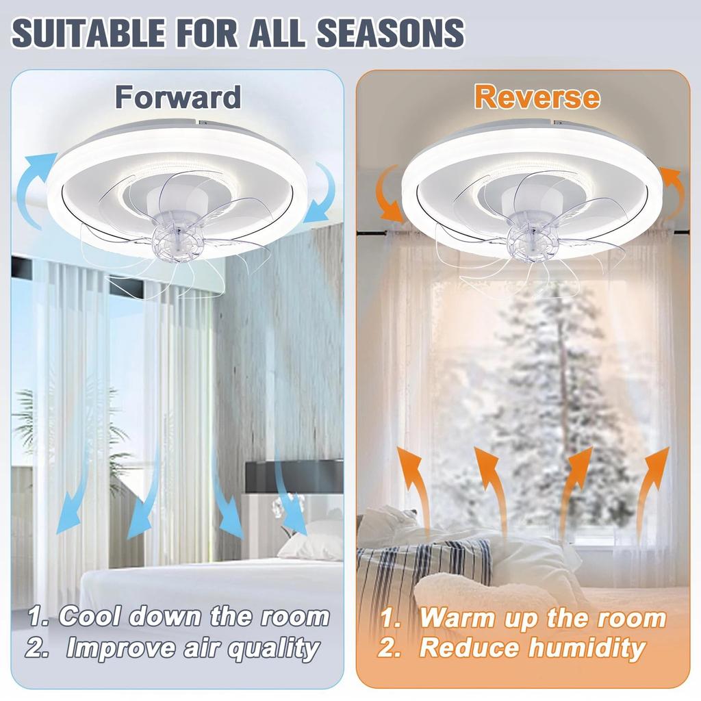 Smart Ceiling Fan with Lights & Remote, Retractable 48cm by HitMyNeed