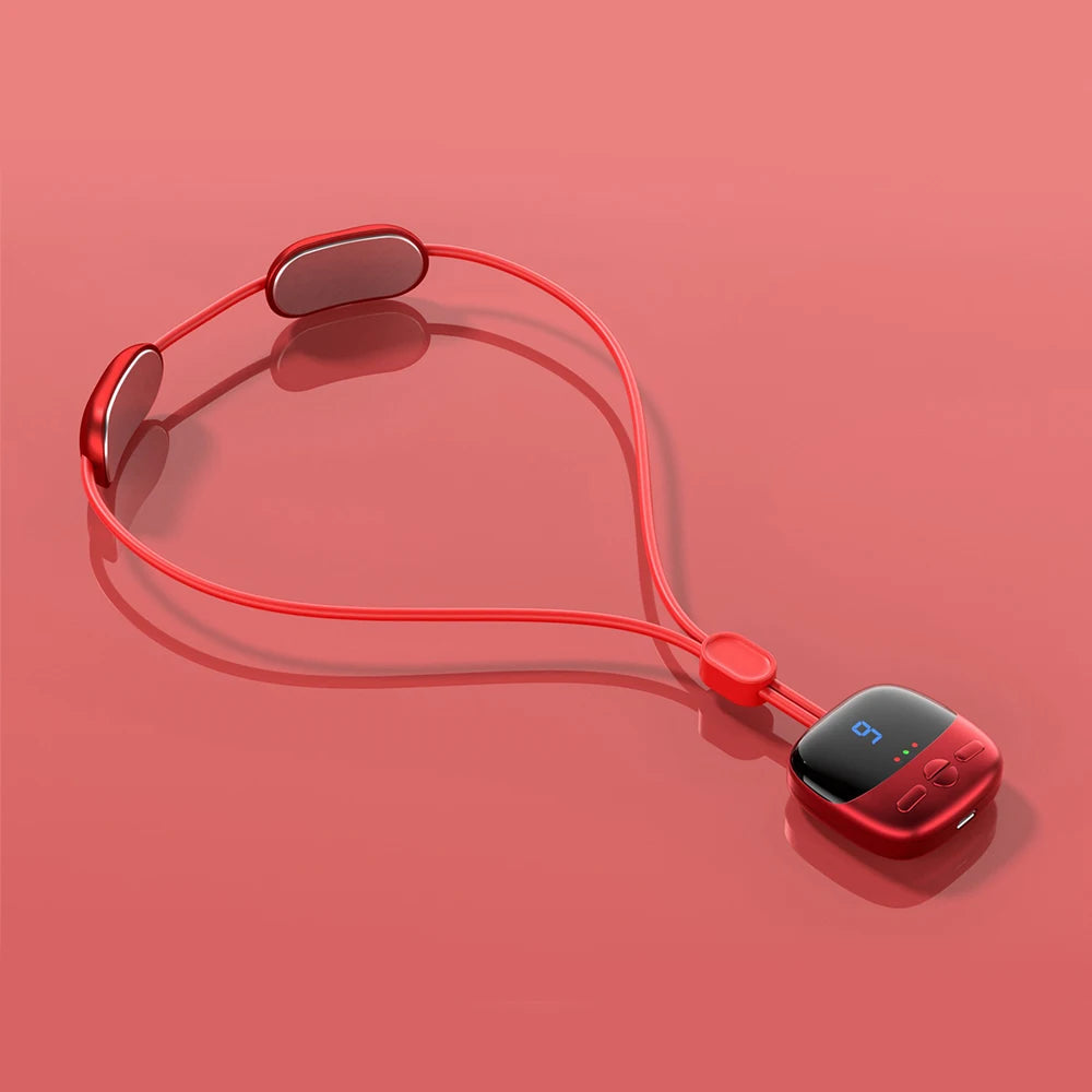 Smart EMS Hanging Neck Massager with Heat Therapy red by HitMyNeed