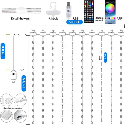 Smart LED Curtain Lights 3x3m with App & Music Sync by HitMyNeed