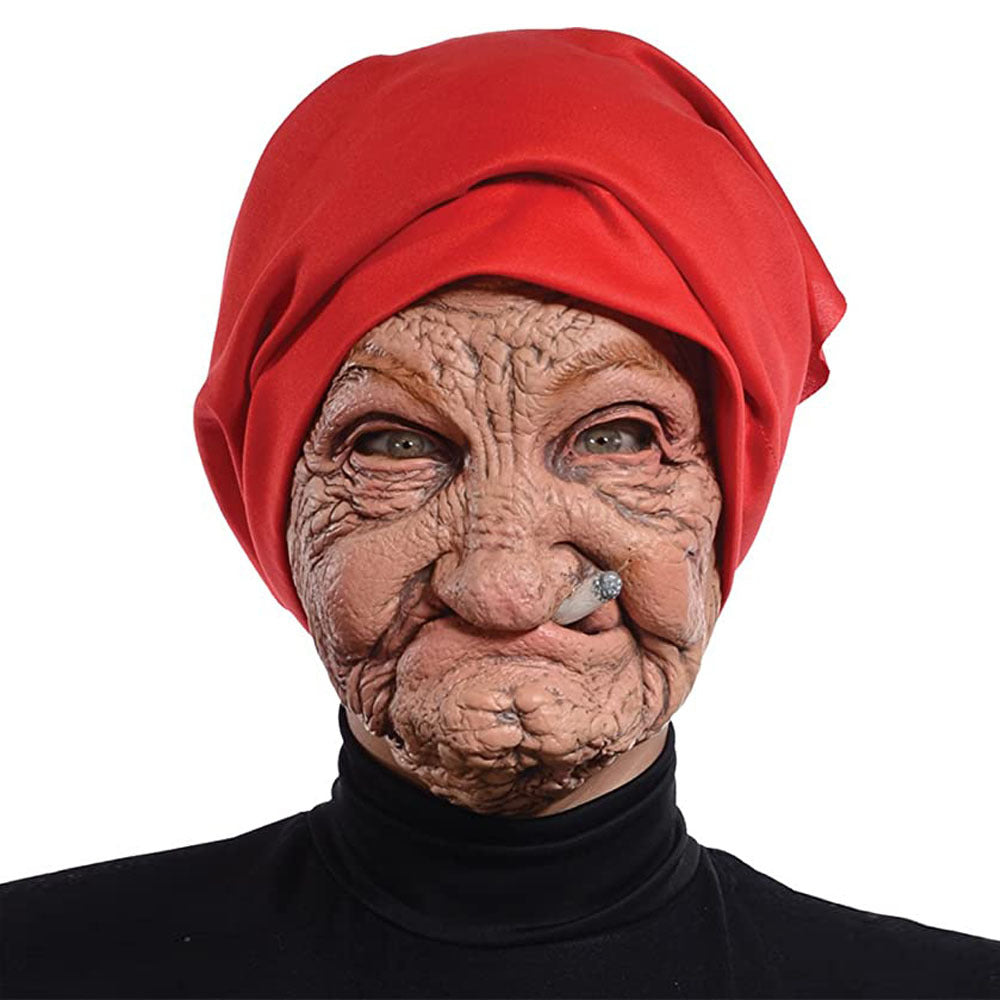 Smoking Granny Latex Mask with Red Scarf by HitMyNeed