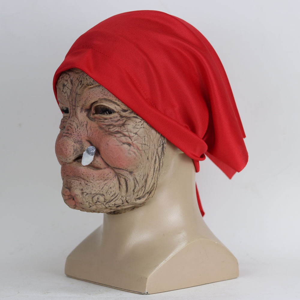 Smoking Granny Latex Mask with Red Scarf by HitMyNeed