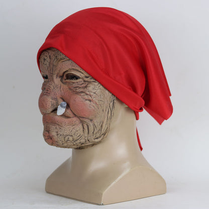 Smoking Granny Latex Mask with Red Scarf by HitMyNeed