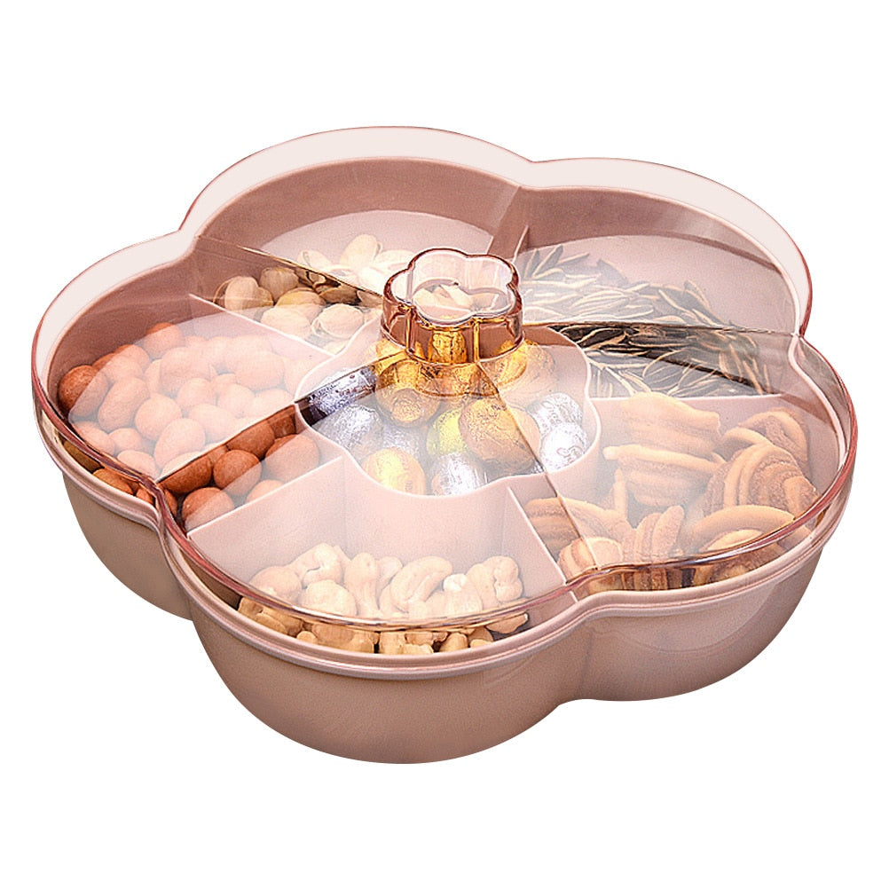 Snack Serving Plate with Transparent Cover, 6 Compartments by HitMyNeed