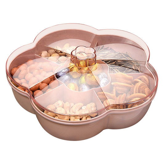 Snack Serving Plate with Transparent Cover, 6 Compartments by HitMyNeed