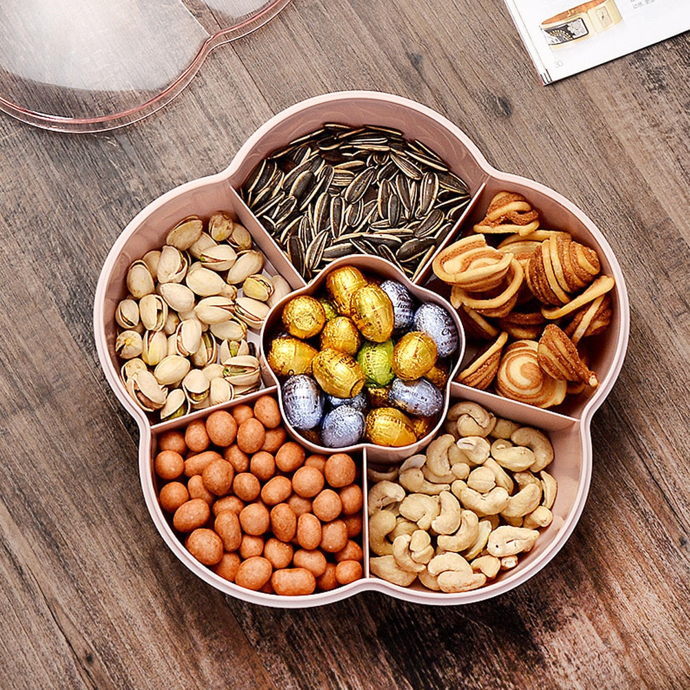Snack Serving Plate with Transparent Cover, 6 Compartments by HitMyNeed