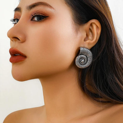 Snail Stud Earrings for Women, Metal Art Design antique-silver by HitMyNeed