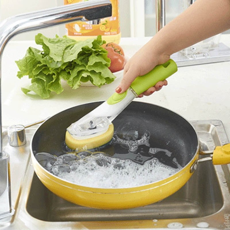 Soap-Dispensing Dishwashing Brush with Sponge Head by HitMyNeed