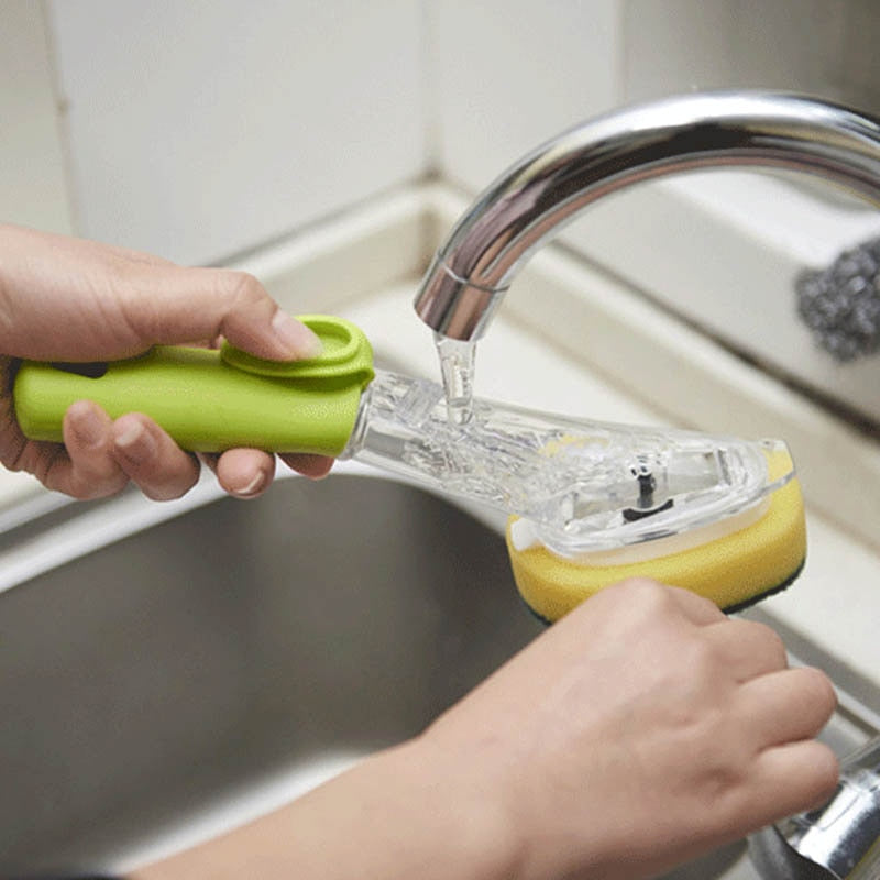Soap-Dispensing Dishwashing Brush with Sponge Head by HitMyNeed