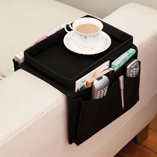 Sofa Arm Table with Multi-Pocket Organizer Bag by HitMyNeed
