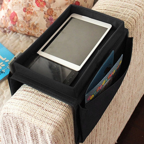 Sofa Arm Table with Multi-Pocket Organizer Bag by HitMyNeed