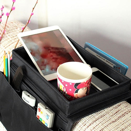Sofa Arm Table with Multi-Pocket Organizer Bag by HitMyNeed
