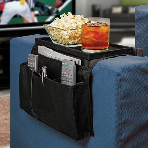 Sofa Arm Table with Multi-Pocket Organizer Bag by HitMyNeed
