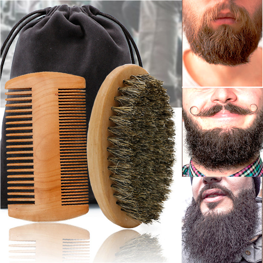 Soft Boar Bristle Beard Brush & Comb Gift Set by HitMyNeed