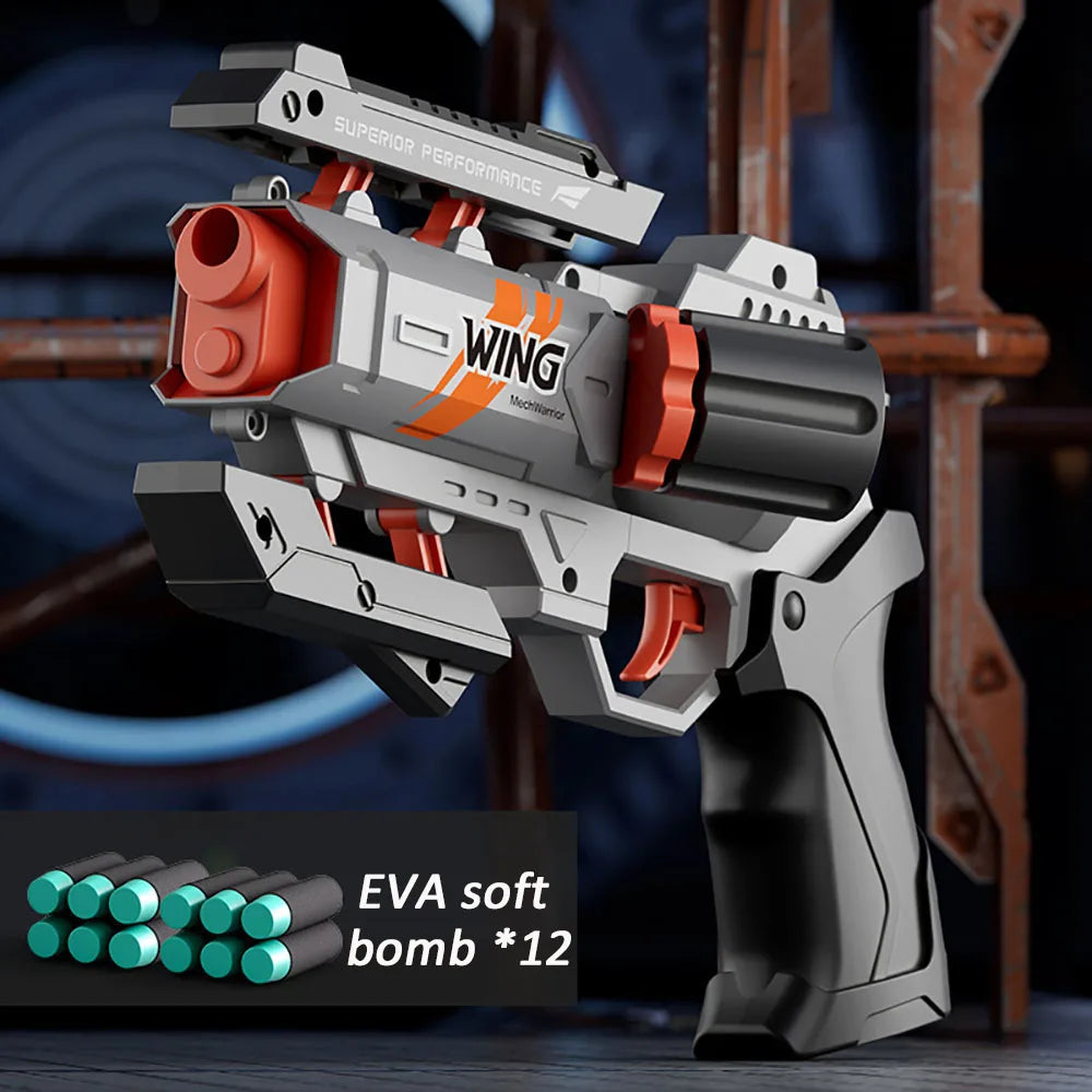 Soft Bullet Foam Toy Gun with EVA Darts & Revolver Mode black-and-gray by HitMyNeed