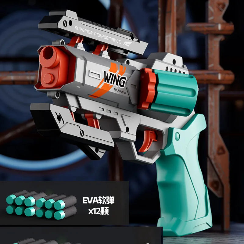 Soft Bullet Foam Toy Gun with EVA Darts & Revolver Mode cyan-and-gray by HitMyNeed