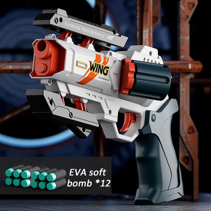 Soft Bullet Foam Toy Gun with EVA Darts & Revolver Mode white-and-blue by HitMyNeed