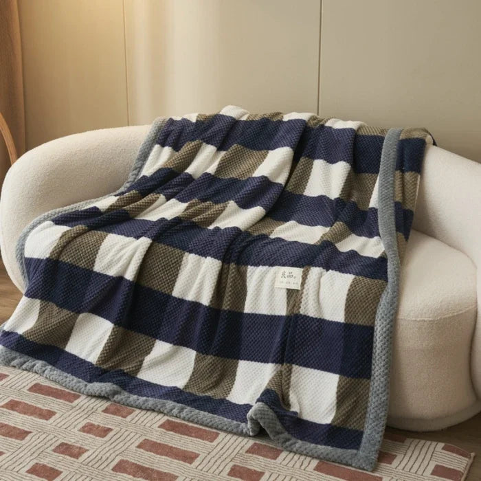 Soft Chenille Knit Throw Blanket for Couch & Bed blue-big-checkered 150x200cm-1-1kg by HitMyNeed