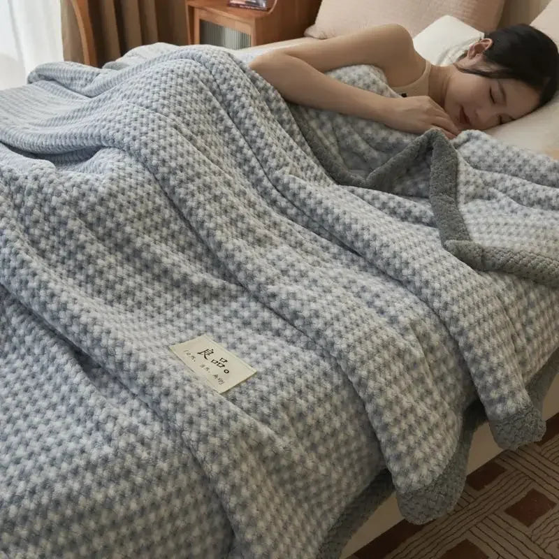 Soft Chenille Knit Throw Blanket for Couch & Bed blue-small-checkered 150x200cm-1-1kg by HitMyNeed