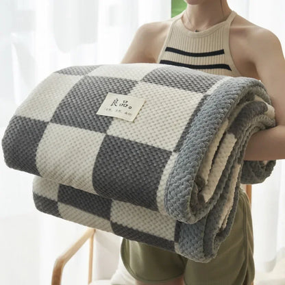 Soft Chenille Knit Throw Blanket for Couch & Bed gray-big-checkered 180x200cm-1-3kg by HitMyNeed