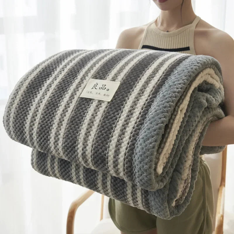 Soft Chenille Knit Throw Blanket for Couch & Bed gray-stripe 150x200cm-1-1kg by HitMyNeed