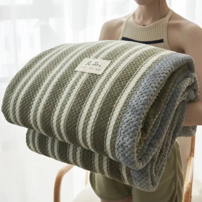 Soft Chenille Knit Throw Blanket for Couch & Bed green-stripe 150x200cm-1-1kg by HitMyNeed