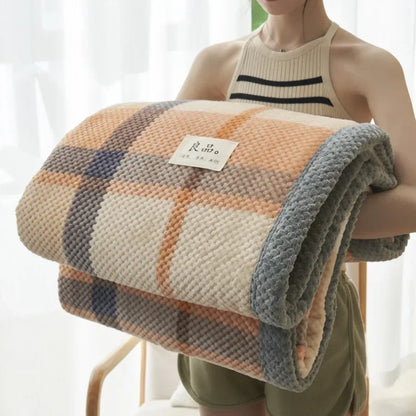 Soft Chenille Knit Throw Blanket for Couch & Bed orange-big-checkered 150x200cm-1-1kg by HitMyNeed