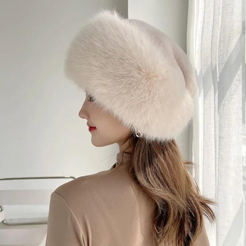 Soft Cotton Women's Winter Faux Fur Hat beige by HitMyNeed