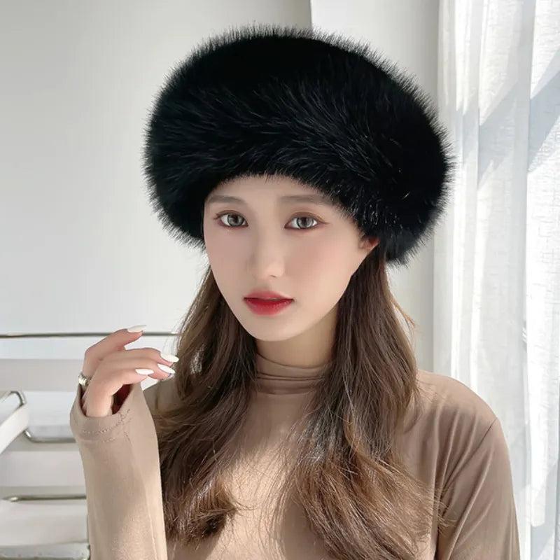 Soft Cotton Women's Winter Faux Fur Hat black by HitMyNeed