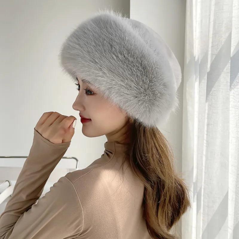 Soft Cotton Women's Winter Faux Fur Hat gray by HitMyNeed