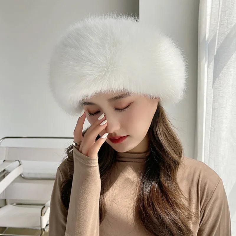 Soft Cotton Women's Winter Faux Fur Hat white by HitMyNeed