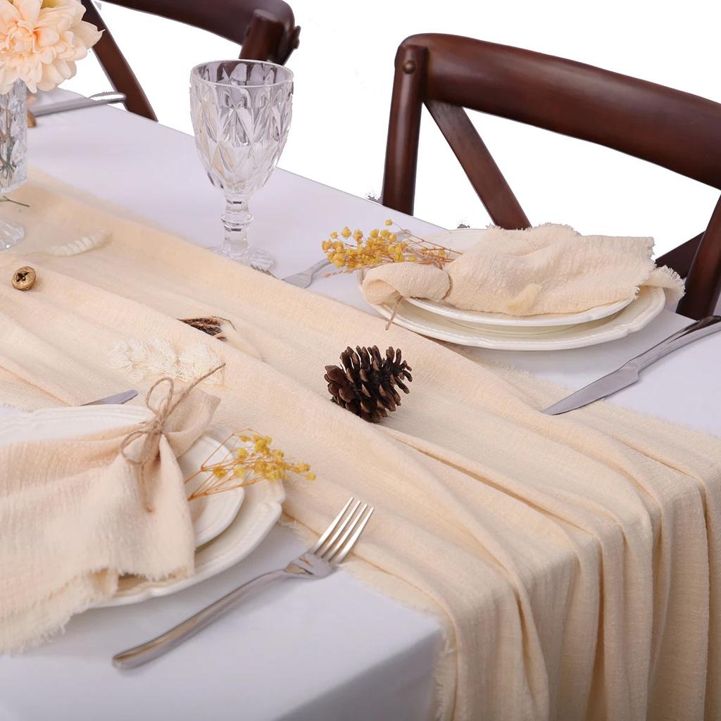 Soft Pure Cotton Table Runner with Rustic Texture beige 40x200cm by HitMyNeed