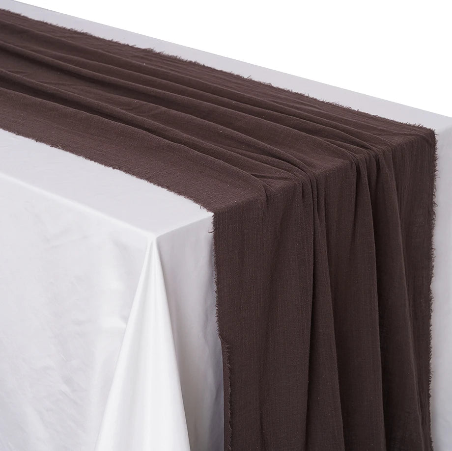 Soft Pure Cotton Table Runner with Rustic Texture brown 40x200cm by HitMyNeed