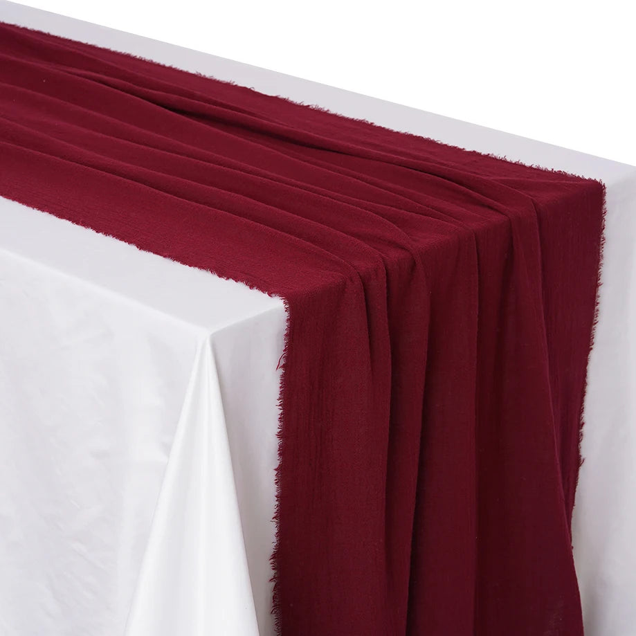 Soft Pure Cotton Table Runner with Rustic Texture burgundy 65x200cm by HitMyNeed