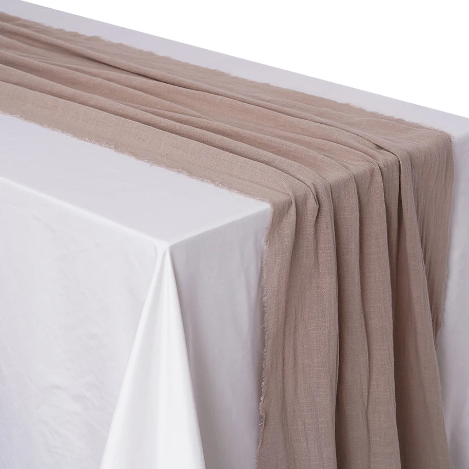 Soft Pure Cotton Table Runner with Rustic Texture cappuccino 65x600cm by HitMyNeed