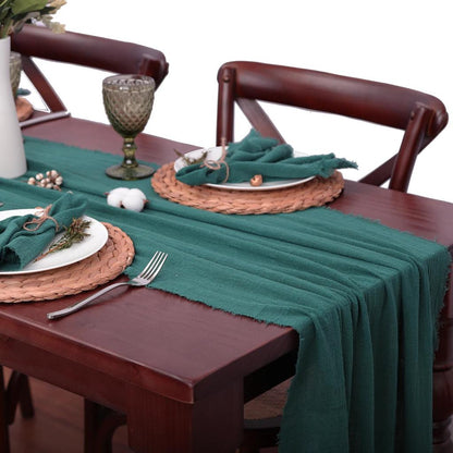 Soft Pure Cotton Table Runner with Rustic Texture dark-green 65x200cm by HitMyNeed