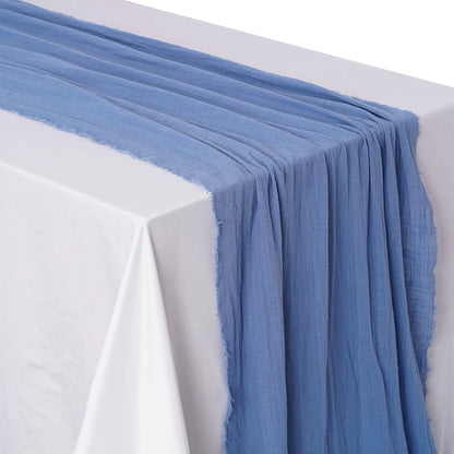 Soft Pure Cotton Table Runner with Rustic Texture lake-blue 40x400cm by HitMyNeed