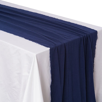 Soft Pure Cotton Table Runner with Rustic Texture nave-blue 40x200cm by HitMyNeed