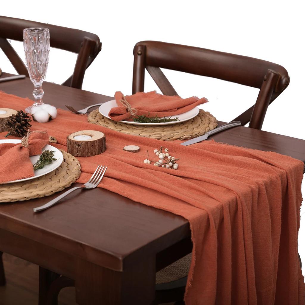 Soft Pure Cotton Table Runner with Rustic Texture orange 65x600cm by HitMyNeed