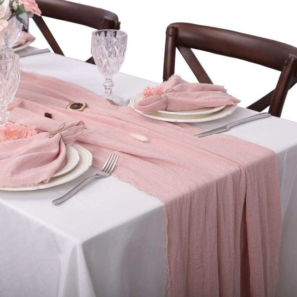 Soft Pure Cotton Table Runner with Rustic Texture pink 40x400cm by HitMyNeed