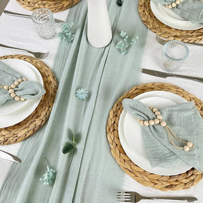 Soft Pure Cotton Table Runner with Rustic Texture sage-green 40x200cm by HitMyNeed